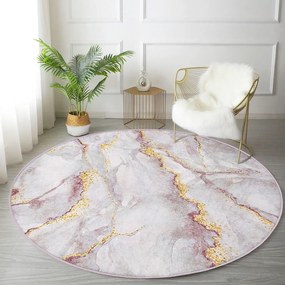 Svetloružový/v zlatej farbe prateľný okrúhly koberec ø 120 cm Marble – Mila Home