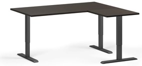 Výškovo nastaviteľný stôl, 160x140 cm, 3 motory, L/P, čierna podnož, wenge