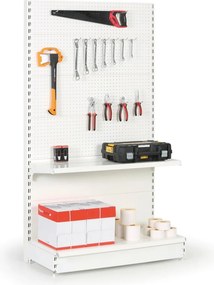 Predajný regál jednostranný, perfo steny, 1600 x 1000 x 450 mm, základná, biela