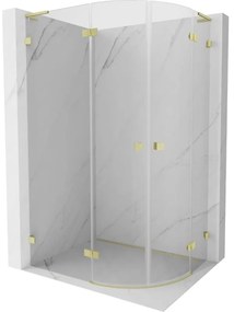 Mexen Lunar, L polkruhový sprchový kút výklopný doľava 80 x 70 cm, 8mm číre sklo, zlatý matný profil, 833L-080L-070P-55-00