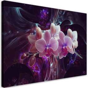 Obraz na plátně, Bílá orchidej na tmavém pozadí - 100x70 cm