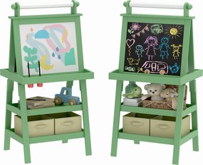 AIYPLAY Detský stojan 3 v 1 Magnetická obojstranná detská tabuľa s papierovým rolom a úložnými košmi 59x48x118 cm Zelená | Aosom