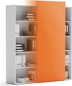 Kancelársky regál s posuvným panelom BLOCK, 1600 × 400 × 1748 mm, oranžová