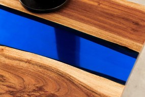Konferenčný stolík LIQUID 110 cm akáciové drevo s modrým epoxidovým pásom