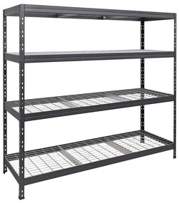 Bezskrutkový kovový regál RIVET, 180x180x60 cm, 4x sieťová drôtená polica, antracitová sivá