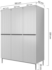 Skriňa Nicole 150 cm na nožičkách - biely mat / zlatá