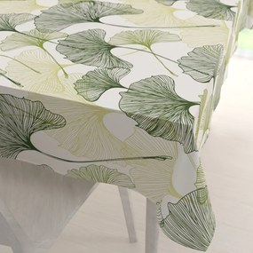 Biante Bavlnený obdĺžnikový obrus Sandra SA-576 Zelené Ginkgo listy na bielom 140x220 cm