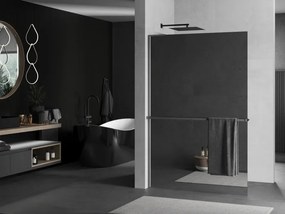 Mexen Kioto+ L, sprchová zástena Walk-In s poličkou a vešiakom 80 x 200 cm, 8mm sklo vzor zrkadlo, grafitový profil, 800-080-123-95-50