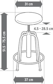 Barová stolička s nastaviteľnou výškou, biela
