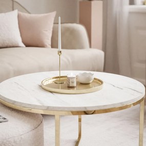 KONFERENČNÝ STOLÍK LEONARDO X BIELY MRAMOR + ZLATÝ + TABURET ČIERNY