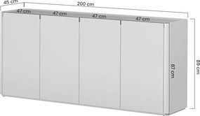 Komoda Elivo 200 cm štvordverová - eukalyptus / dub baltic dune