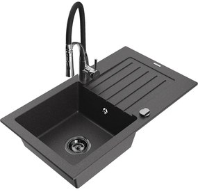 Mexen Pablo, 1-komorový granitový drez 752x436x161 mm a drezová batéria Aster, čierna škvrnitá, 6510-76-73450-07-B