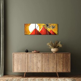 Obraz maľovaných egyptských pyramíd (s hodinami) (90x30 cm)