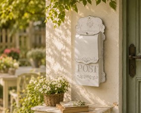 Biela retro poštová schránka Post - 23*10*50 cm