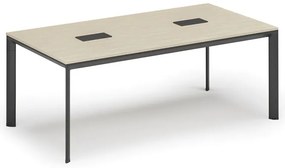 Rokovací stôl PRIMO INVITATION, 200x100 cm, breza + 2x stolná zásuvka TYP VI, čierna