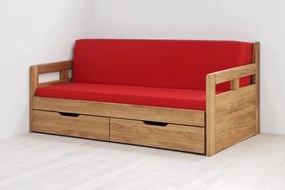 BMB TANDEM HARMONY s roštom a úložným priestorom 90 x 200 cm - rozkladacia posteľ z dubového masívu s podrúčkami, dub masív