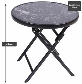 Záhradný bistro stolík, skladací, Ø 45 cm, čierny mramor