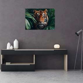 Sklenený obraz - Portrét tigra v džungli (70x50 cm)