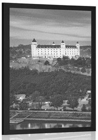 Plagát pohľad na Bratislavský hrad v čiernobielom prevedení