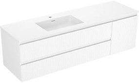 Mexen Rivel, kúpeľňová skrinka 160 cm s ľavým umývadlom Otis, 2S, 1D, drážkovaná, biela matná, 91A23-16047-3-BBFFF01-W18L01