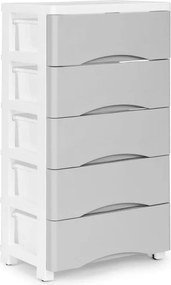 Polica s 5 výsuvnými zásuvkami, nohy s kolieskami, farebné zásuvky