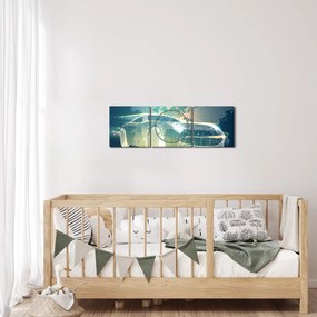 Obraz auta z geometrických tvarov (s hodinami) (90x30 cm)