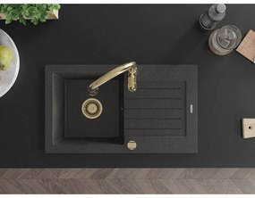 Mexen Pablo, granitový drez 752x436x161 mm, 1-komorový a drezová batéria Savita, čierna škvrnitá, 6510-76-672601-50