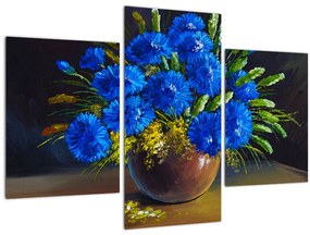 Obraz modrých kvetov vo váze (90x60 cm)