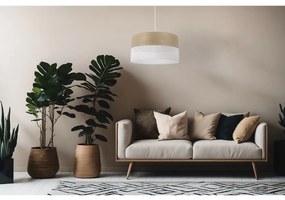 Závesné svietidlo Wood, 1x dýha zlatý dub/biele PVC tienidlo, (fi 40cm)
