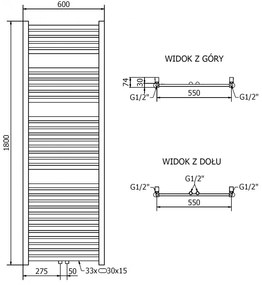 Mexen Hades, elektrické vykurovacie teleso 1800 x 600 mm, 900 W, zlatá lesklá, W104-1800-600-2900-50