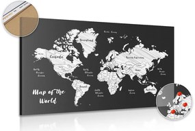 Obraz na korku čiernobiela jedinečná mapa sveta