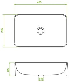 Laveo Kvadrato, umývadlo na dosku 485x295x125 mm, biela lesklá, LAV-VUK_6249