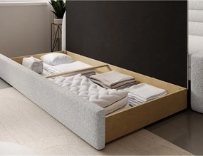 Krémovobiela rozkladacia/s úložným priestorom pohovka z textílie buklé ľavý roh 223 cm Fabillo – ELTAP