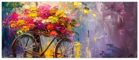 Obraz - Bicykel s kvetmi (120x50 cm)
