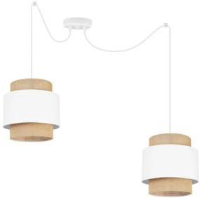 Závesné svietidlo Boho Spider, 2x jutové/biele textilné tienidlo
