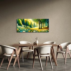 Obraz - Dedina v žlto-zelenej (120x50 cm)