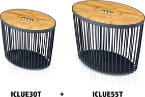 PROSPERPLAST Sada 2 univerzálnych oválnych košov s bambusovými vekom CLUBO 30+55 l, antracitová farba