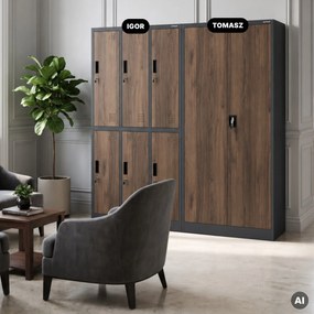Kovová skriňa s úložným priestorom antracitová/orech, 900x1850x450 mm: TOMASZ Eco Design