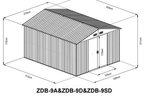 Záhradný domček BestBerg ZDB-9SD / 9 m² / 279 x 324 x 211 cm / biele drevo / sivá