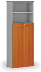 Kombinovaná kancelárska skriňa PRIMO GRAY, dvere na 4 poschodia, 800 x 420 x 2128 mm, sivá/čerešňa