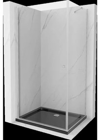 Mexen Pretoria sprchová kabína, kyvné dvere 70 x 110 cm, Transparentné, Chrómová + sprchová vanička Flat, Čierna - 852-070-110-0