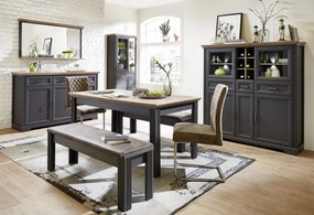 Široká vitrína Jasmin, grafit/dub, s osvetlením