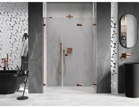 Mexen Lunar-F, pravé sklápacie sprchové dvere 125 cm, 8mm číre sklo, ružové zlato profil, 836S-125-050-60-00-P