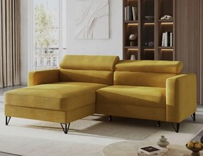 Moderný rohový nábytok Otino v horčicovom prevedení s úložným priestorom na posteľnú bielizeň