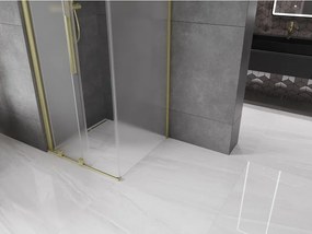Mexen Velar, sprchový kút s posuvnými dverami 100 x 100 cm, 8mm sklo námraza, zlatá matná, 871-100-100-31-55