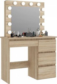 Hnedý toaletný stolík so svetielkami a šuflíkmi