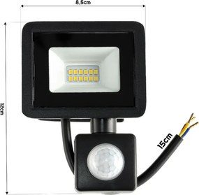 BERGE LED reflektor 10W 900lm so senzorom pohybu, súmrakový reflektor IP65