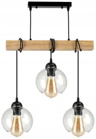 BERGE LED závesné stropné svietidlo, drevený trám, 3xE27, Luster, guľa, bezfarebný