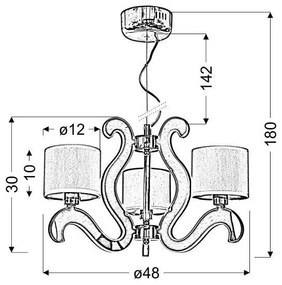 LED Luster na lanku AMBROSIA 3xE14/40W/230V + LED/18,4W medená