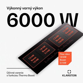 Klarstein Masterzone 90 Slim Flex, indukčná varná doska, max. 7200 W, vstavaná, 4 zóny, 2 Flex zóny, technológia ThermoBoost, Smart Flex